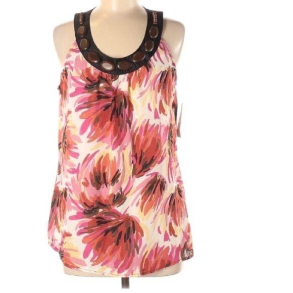 Piano Women's Medium Sleeveless Blouse Multicolor Wooden Beaded Watercolor - Picture 2 of 6